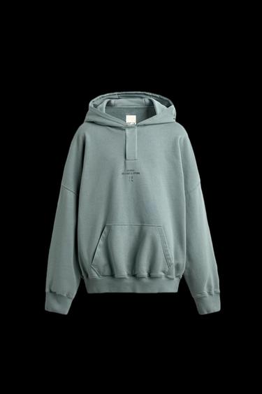 Zara HOODIE POUCH POCKET SWEATSHIRT X SR_A - Turquoise