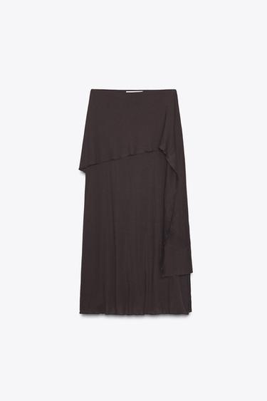 Zara SOFT MIDI SKIRT - Chocolate brown
