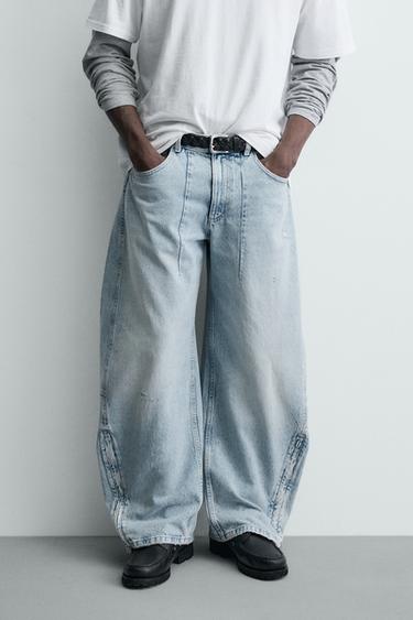 BALLOON FIT JEANS WITH ZIP - Blue / Green by Zara
