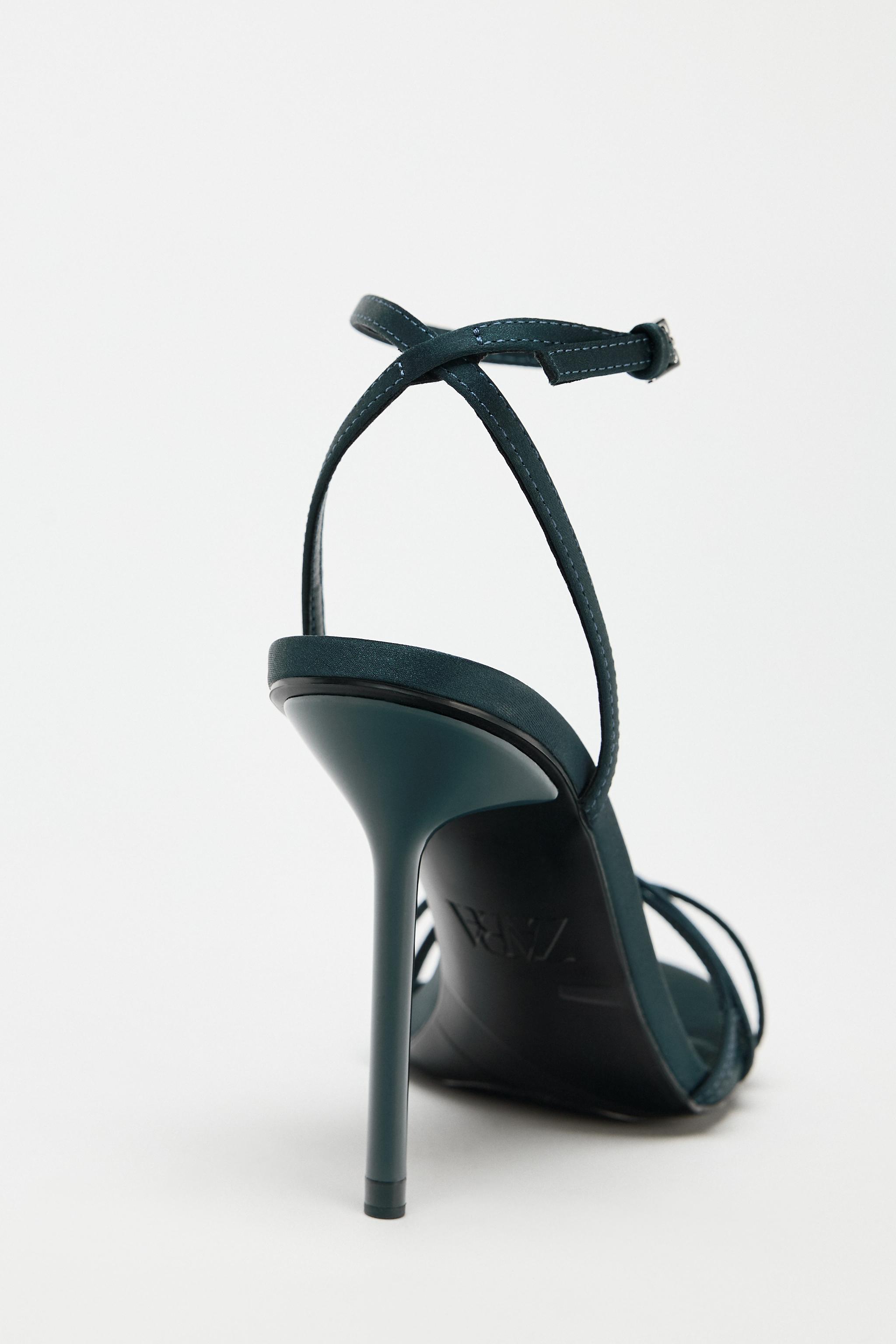 SATIN EFFECT STRAPPY HEELED SANDALS - Deep Blue | ZARA