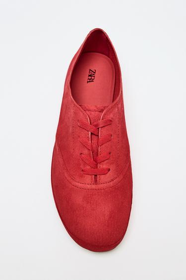 Zara LEATHER DERBY SNEAKERS - Red