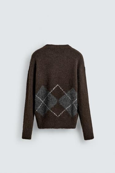 ARGYLE JACQUARD SWEATER - Brown by Zara - Image 7