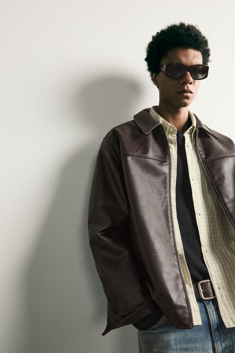 Chaqueta efecto piel de corte relajado 7