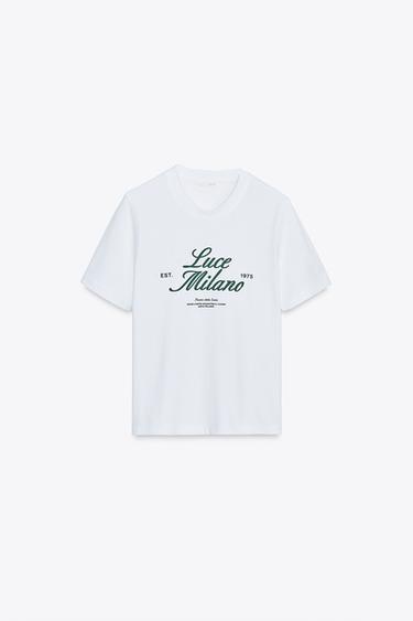SLOGAN T-SHIRT - White / Green by Zara