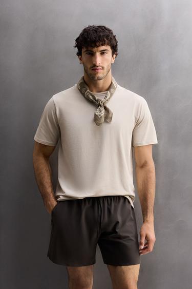 테크니컬 코튼 블렌드 티셔츠 - Zara 베이지