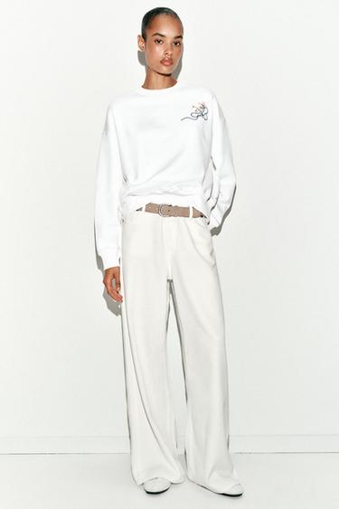 Zara EMBROIDERED FLORAL SWEATSHIRT - White