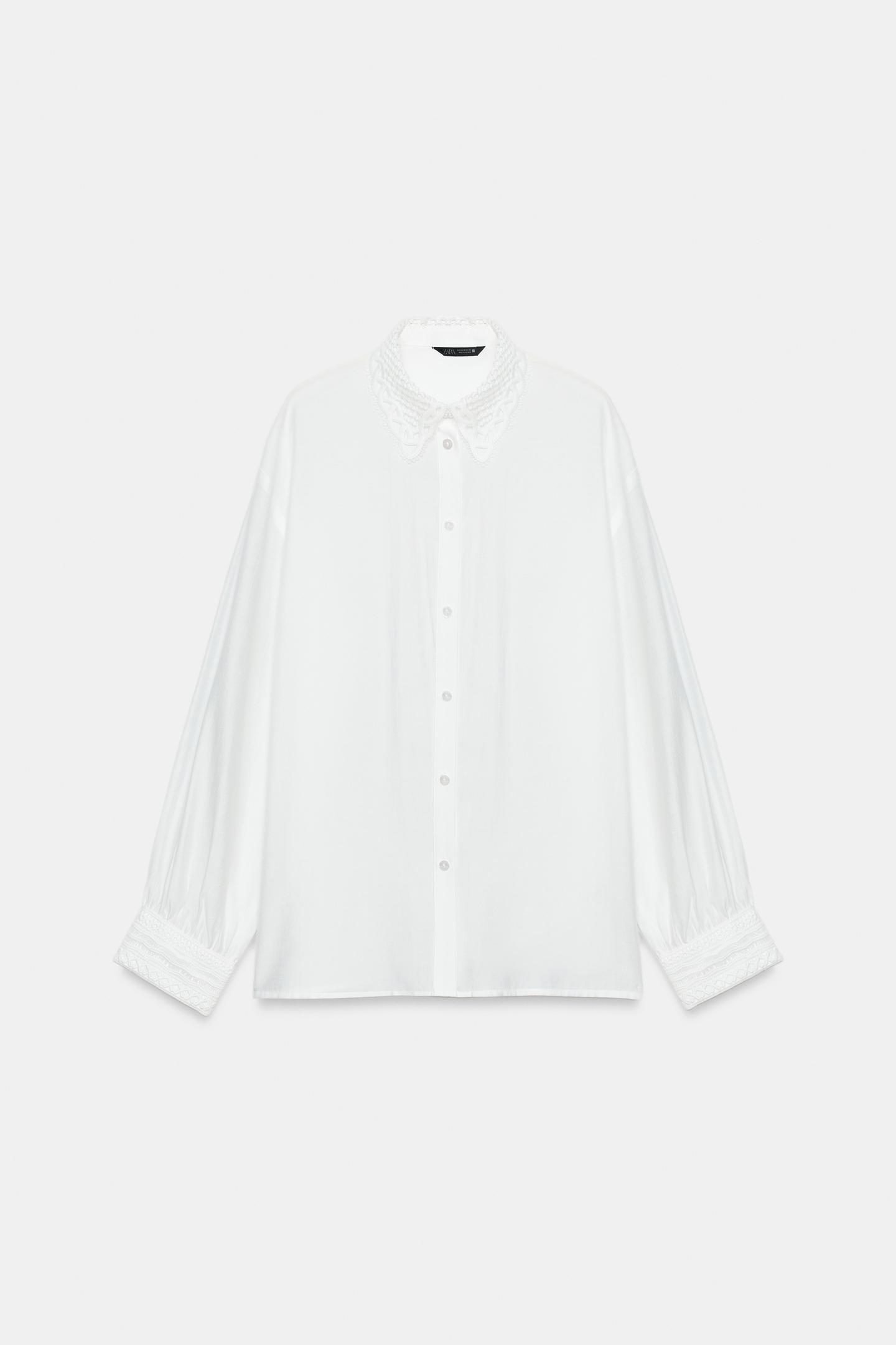 Женская рубашка Zara Lace Collar, цвет: Белый — фото 7