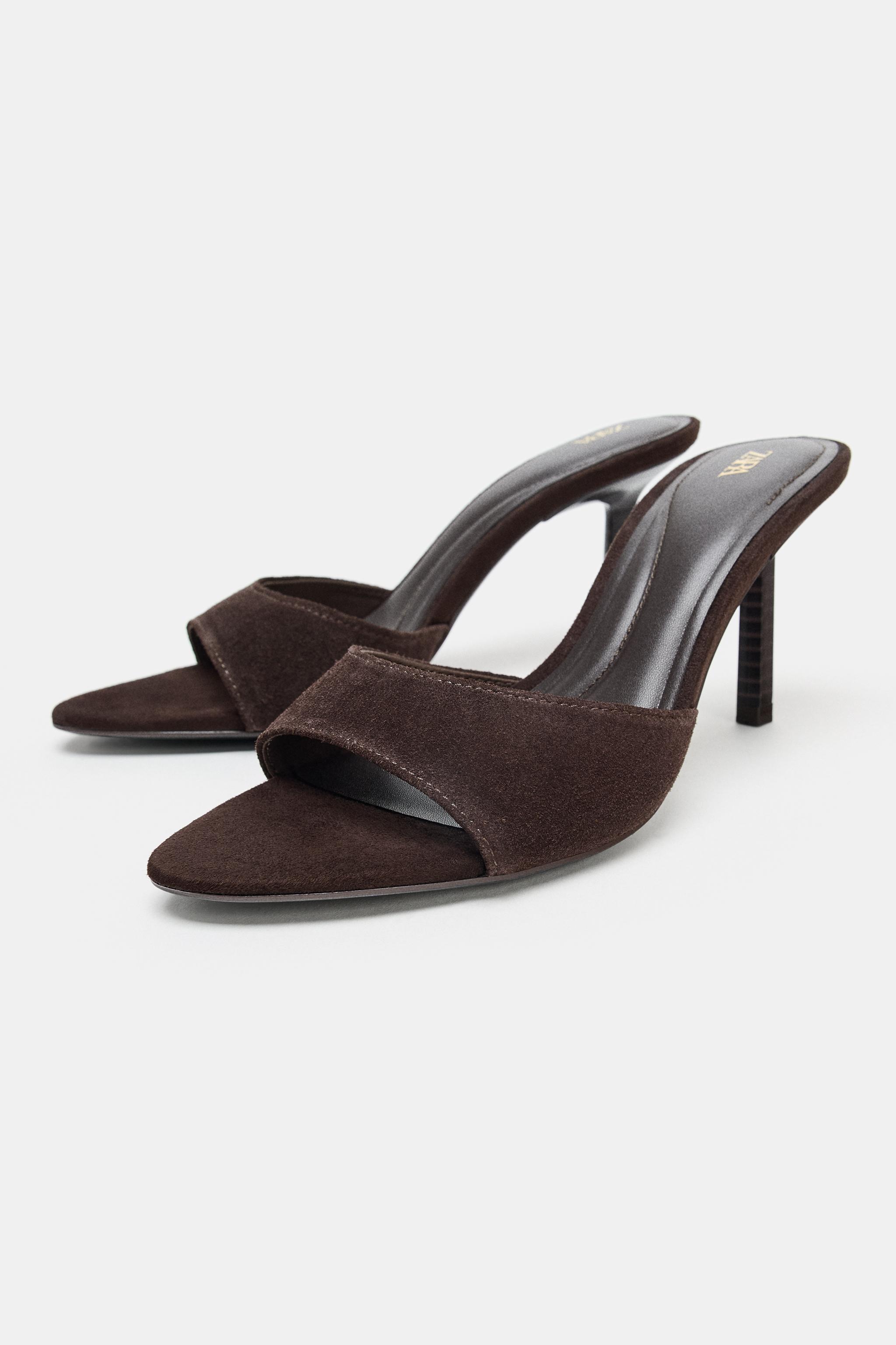 Женские сандалии Zara SPLIT SUEDE HEELED SANDALS — фото 3