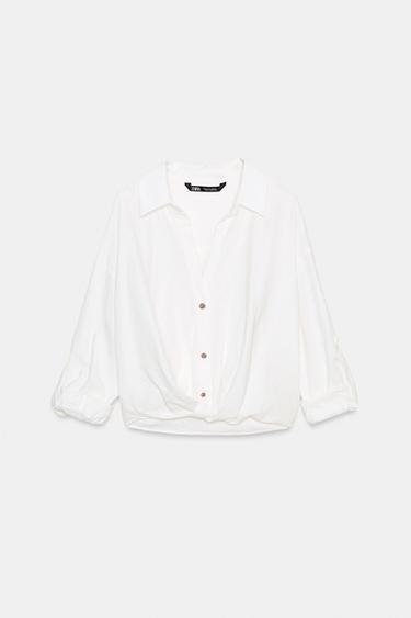 CAMISA NUDO CON LINO - Blanco de Zara - Imagen 0