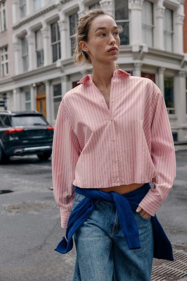 STRIPED BALLOON OXFORD SHIRT - Pink / White by Zara - Image 0