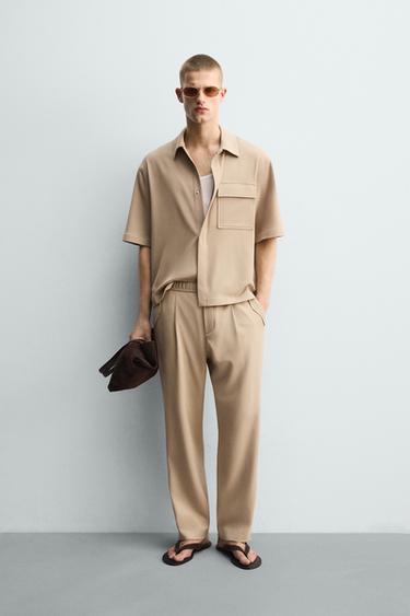 Zara REGULAR FIT STRETCH PANTS - Beige - Image 0