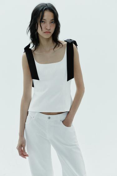 STRETCH TOP WITH BOWS - White by Zara