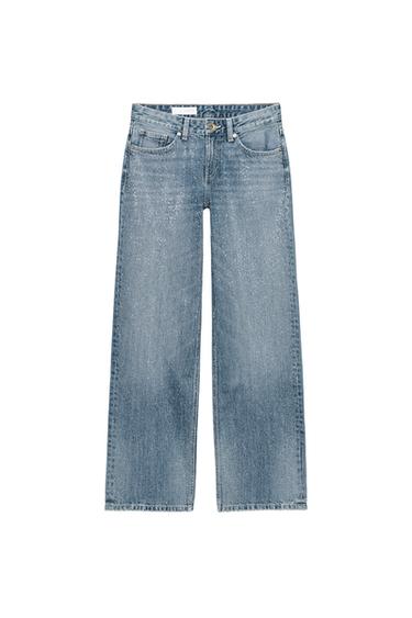 TRF LOW RISE STRAIGHT JEANS WITH RHINESTONES