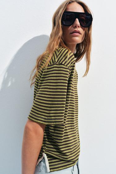 RUSTIC STRIPED T-SHIRT - Brown / Green by Zara