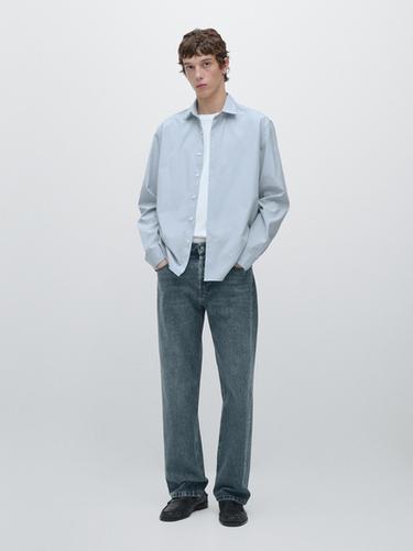 Zara 100% cotton striped poplin shirt - Sky blue - Image 0