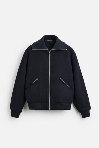 Zara RIB COLLAR JACKET - Navy blue