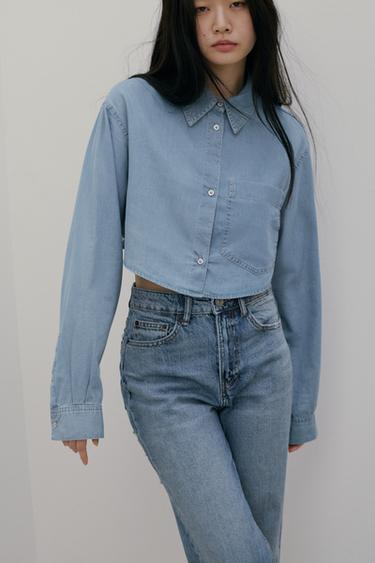 CROPPED DENIM SHIRT - Blue by Zara