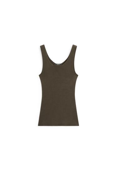 Top tirantes canalé 100% algodón - Oliva de Zara