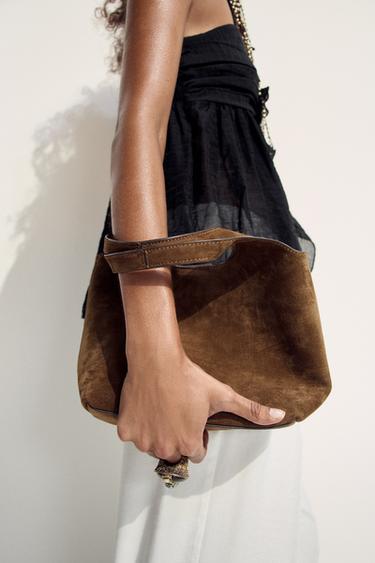 LEATHER MINI TOTE BAG - Brown by Zara