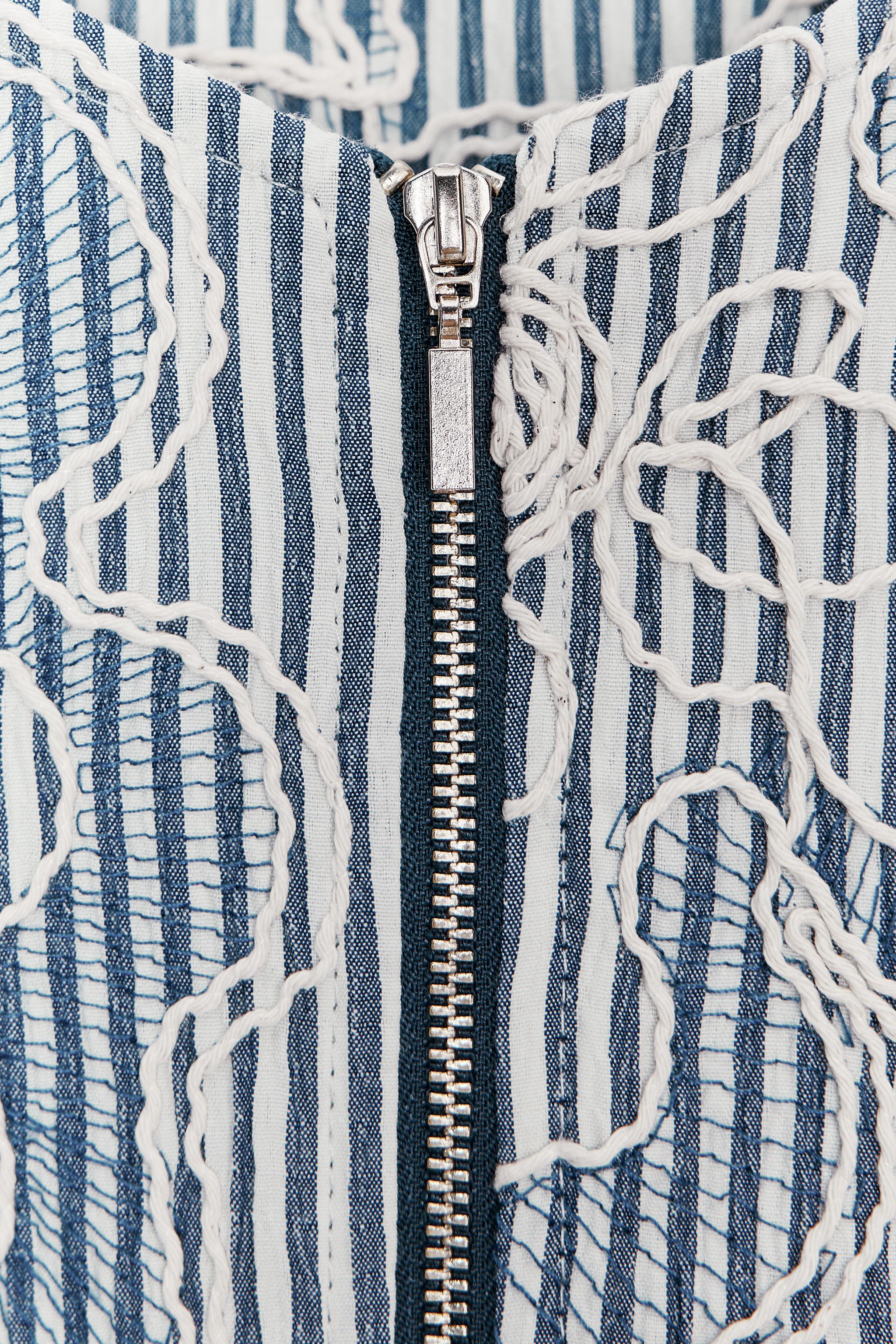 【ZARA】テクスチャードボンバージャケット  7971/946/044 ○#テクスチャードボンバージャケット○ 青色/白色 | 7971/946