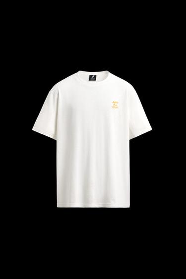 Zara LINEN - COTTON PRINT T-SHIRT - Oyster-white