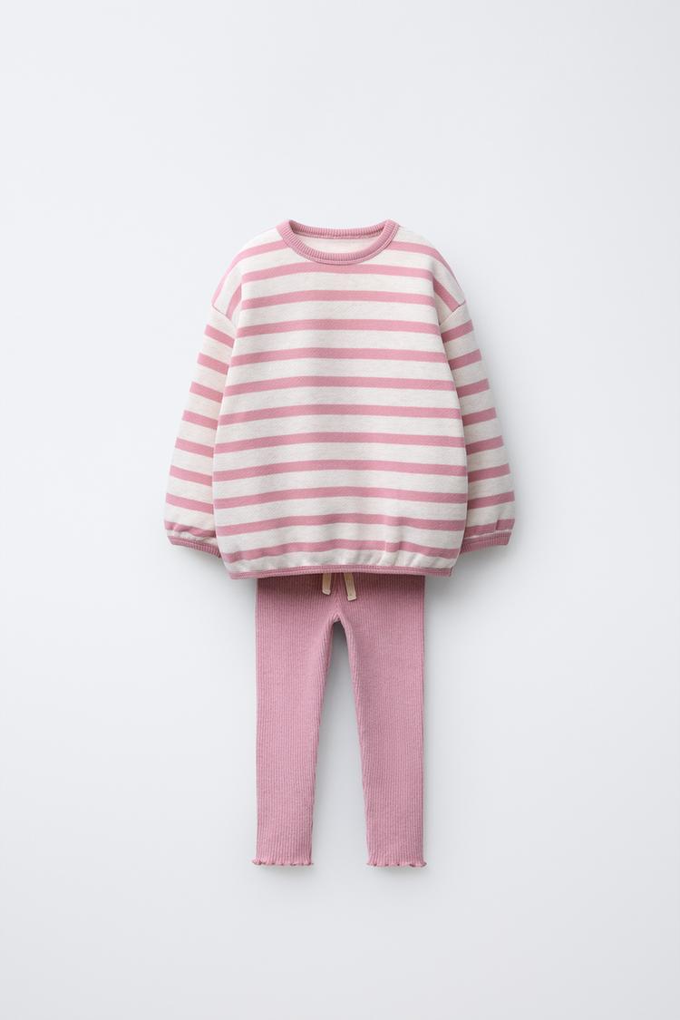 STRIPED SWEATSHIRT AND SOFT TOUCH LEGGING SET Pink marl ZARA