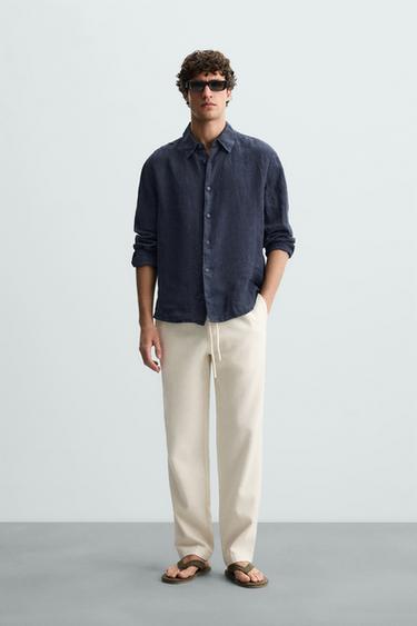 CALÇA RELAXED FIT TEXTURIZADA - Bege-claro da Zara - Imagem 0