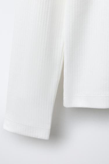 T-SHIRT CÔTELÉ UNI - Blanc de Zara - Image 3