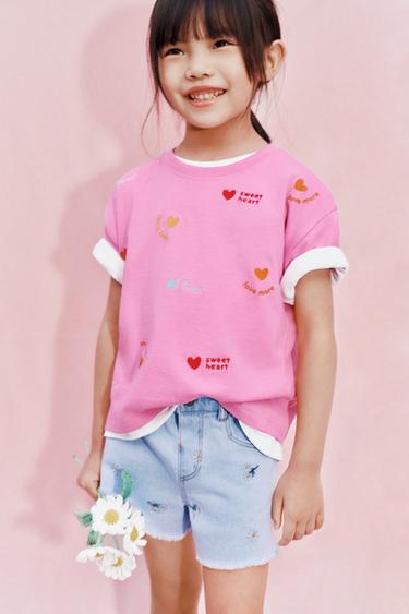 Zara 刺繡 T 恤 - 粉紅色
