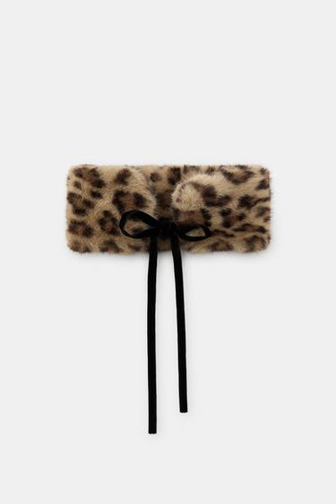Zara ANIMAL PRINT FAUX FUR CHOKER NECKLACE - Leopard