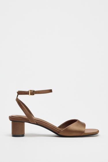 SATIN FINISH HEELED SANDALS - Ochre by Zara