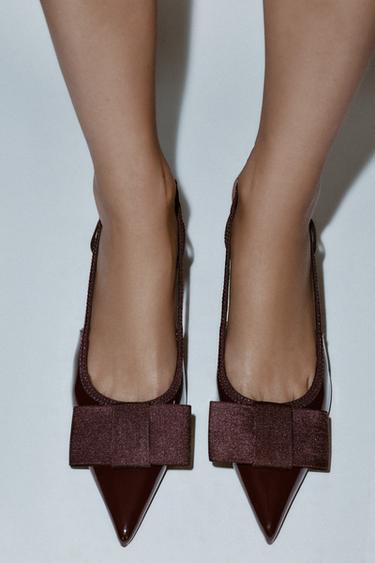 SLINGBACKS MET HAK EN STRIK - Bordeauxrood van Zara