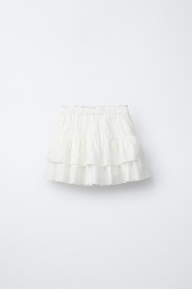 LINEN-BLEND BERMUDA SKORT WITH RUFFLES - Oyster-white by Zara - Image 1