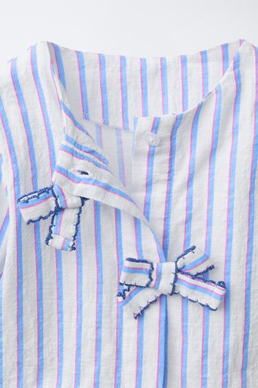 STRIPED BLOUSE WITH BOWS - Oyster-white by Zara - Image 2