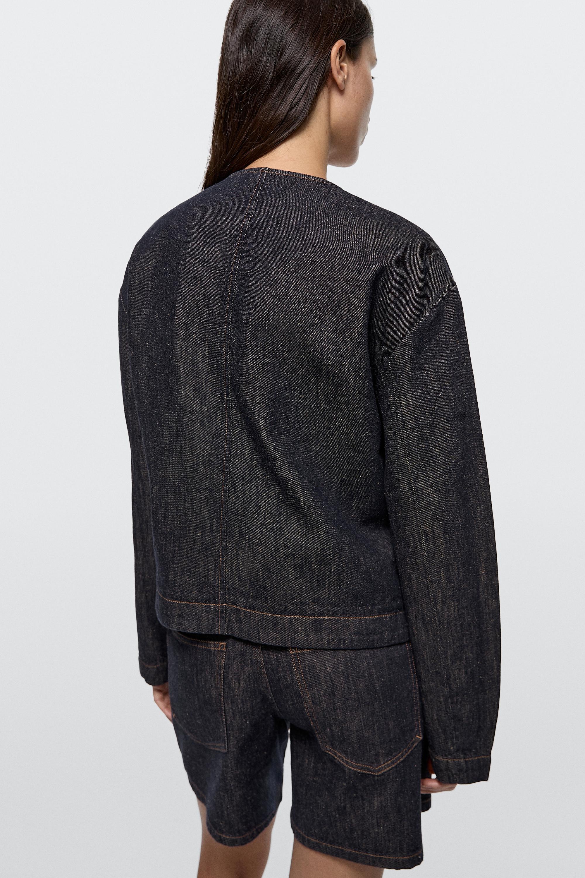 Veste courte en jean de coton mélangé