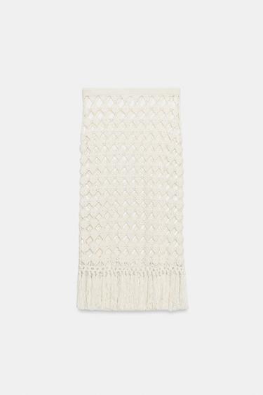FRINGED CROCHET KNIT SKIRT - Sand by Zara - Image 8
