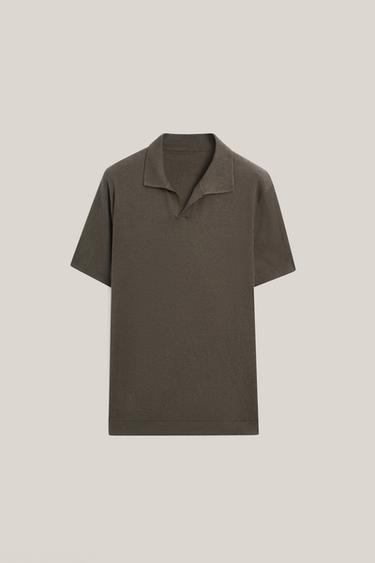 Zara Cotton linen knit polo sweater - LIMITED EDITION - Dark khaki