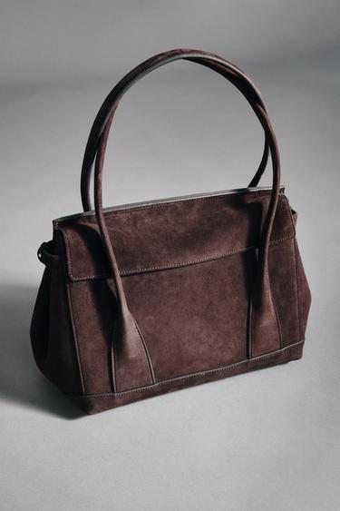 LEATHER SPLIT SUEDE CITY BAG - Brown by Zara
