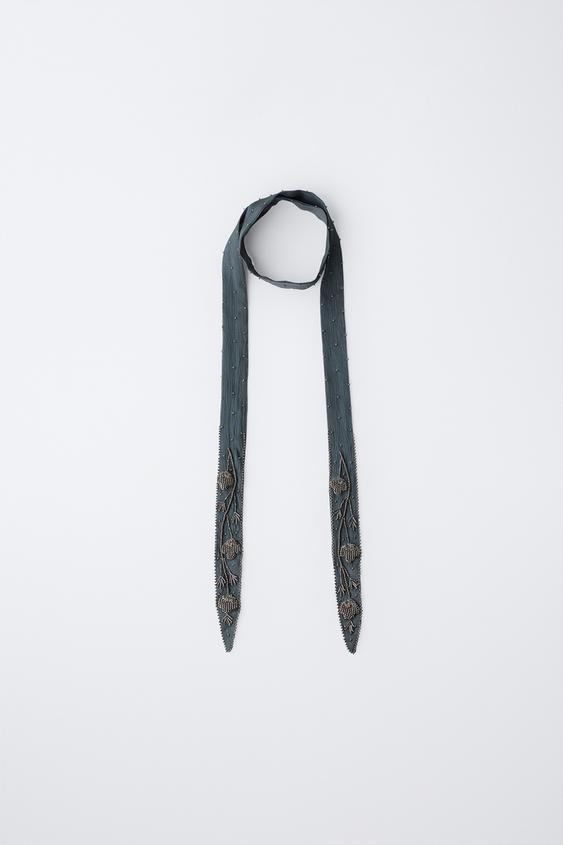 COLLAR BUFANDA BORDADOS - Petróleo de Zara - Imagen 0