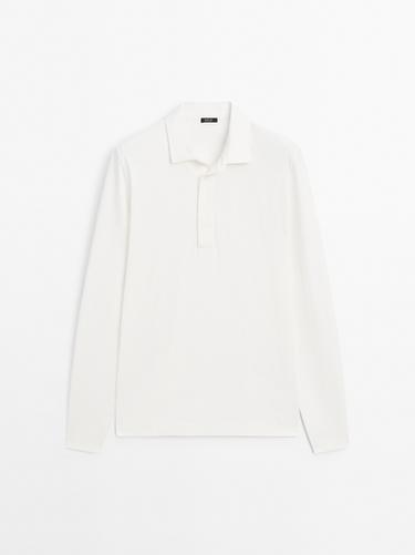 Zara 100% cotton long sleeve polo shirt - Oyster-white