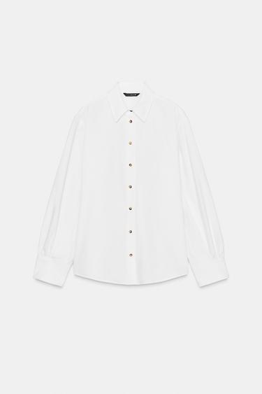 Zara POPLIN SHIRT WITH CONTRAST BUTTONS - White