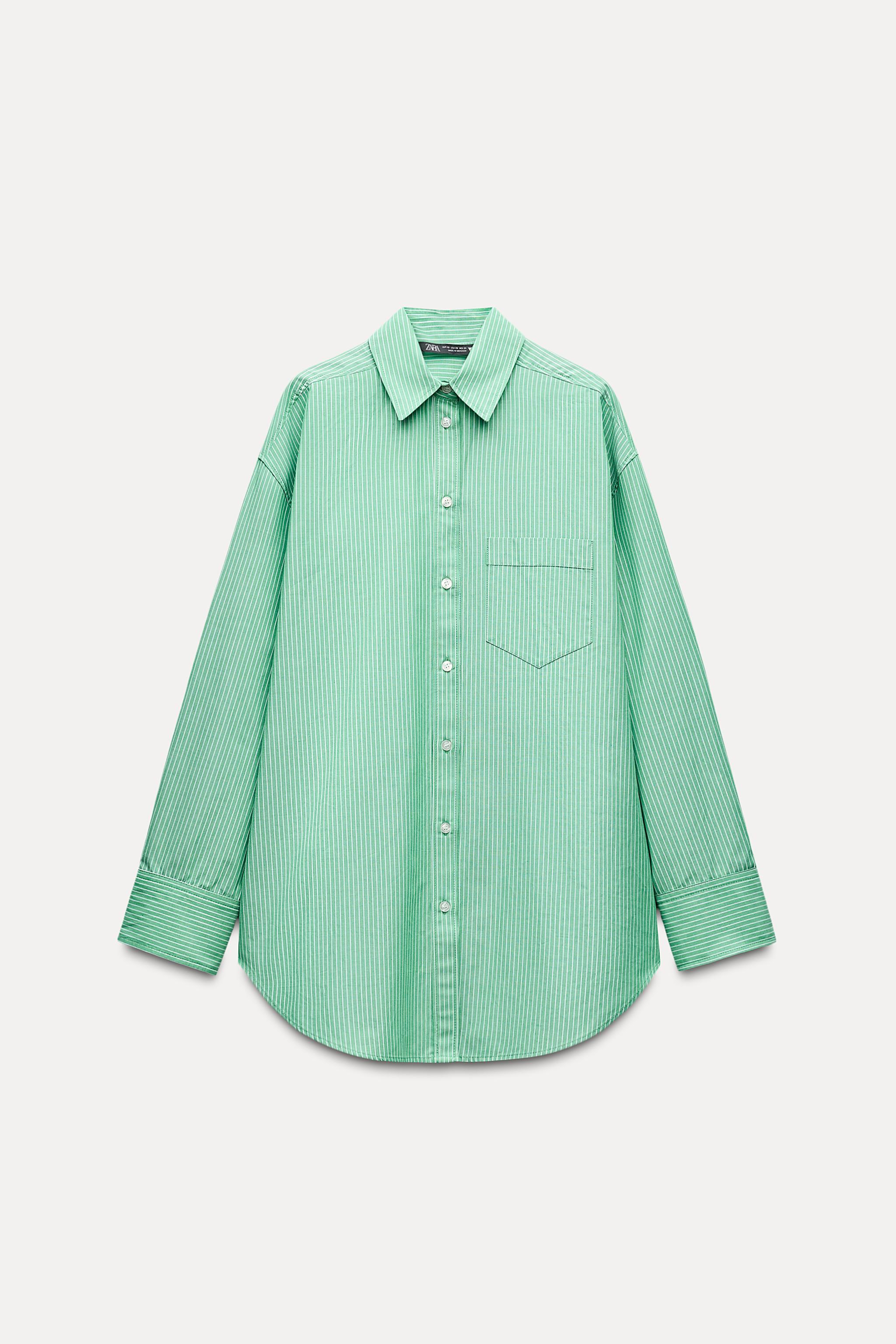 OVERSIZED STRIPED POPLIN SHIRT - Green / Ecru | ZARA United States