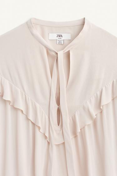 RUFFLED BLOUSE WITH BOW LIMITED EDITION - Beige-pink by Zara - Image 6