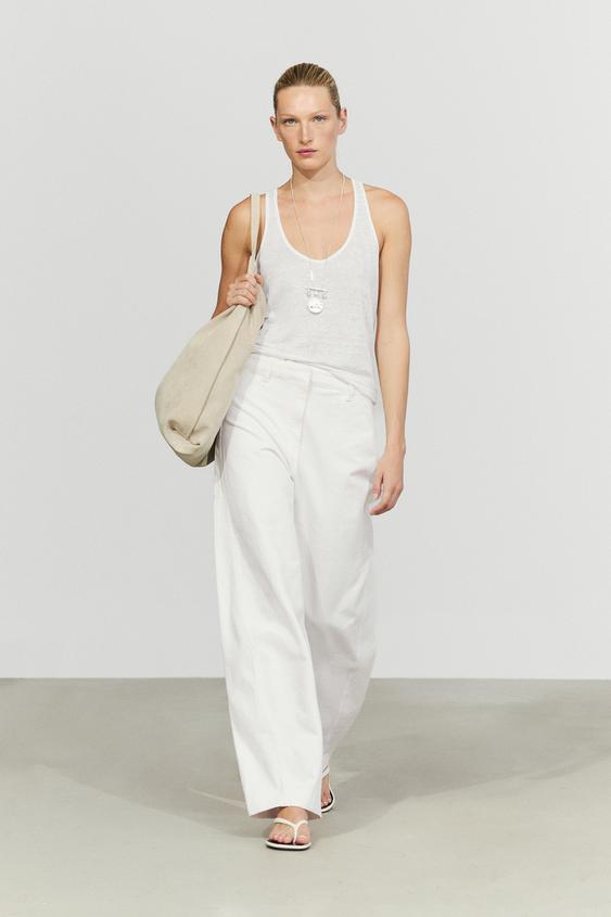 Pantalón barrel fit 100% algodón - Blanco roto de Zara - Imagen 0