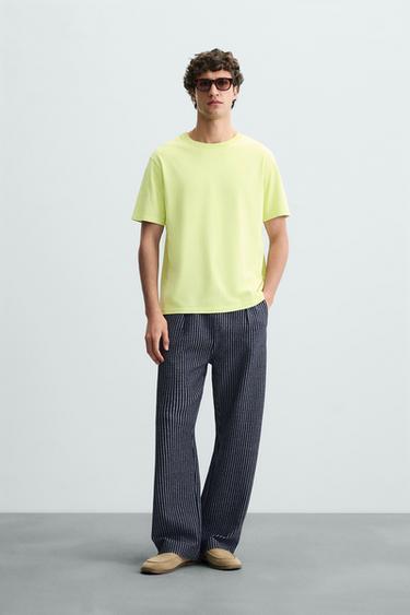 CALÇA RELAXED FIT SEERSUCKER - Azul-marinho / Branco da Zara - Imagem 0