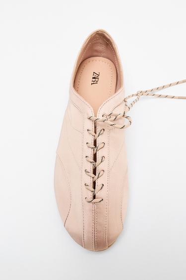 LACE-UP SPORTY BALLET FLATS - Pink by Zara