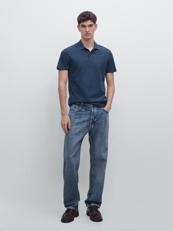 Textured cotton knit polo shirt