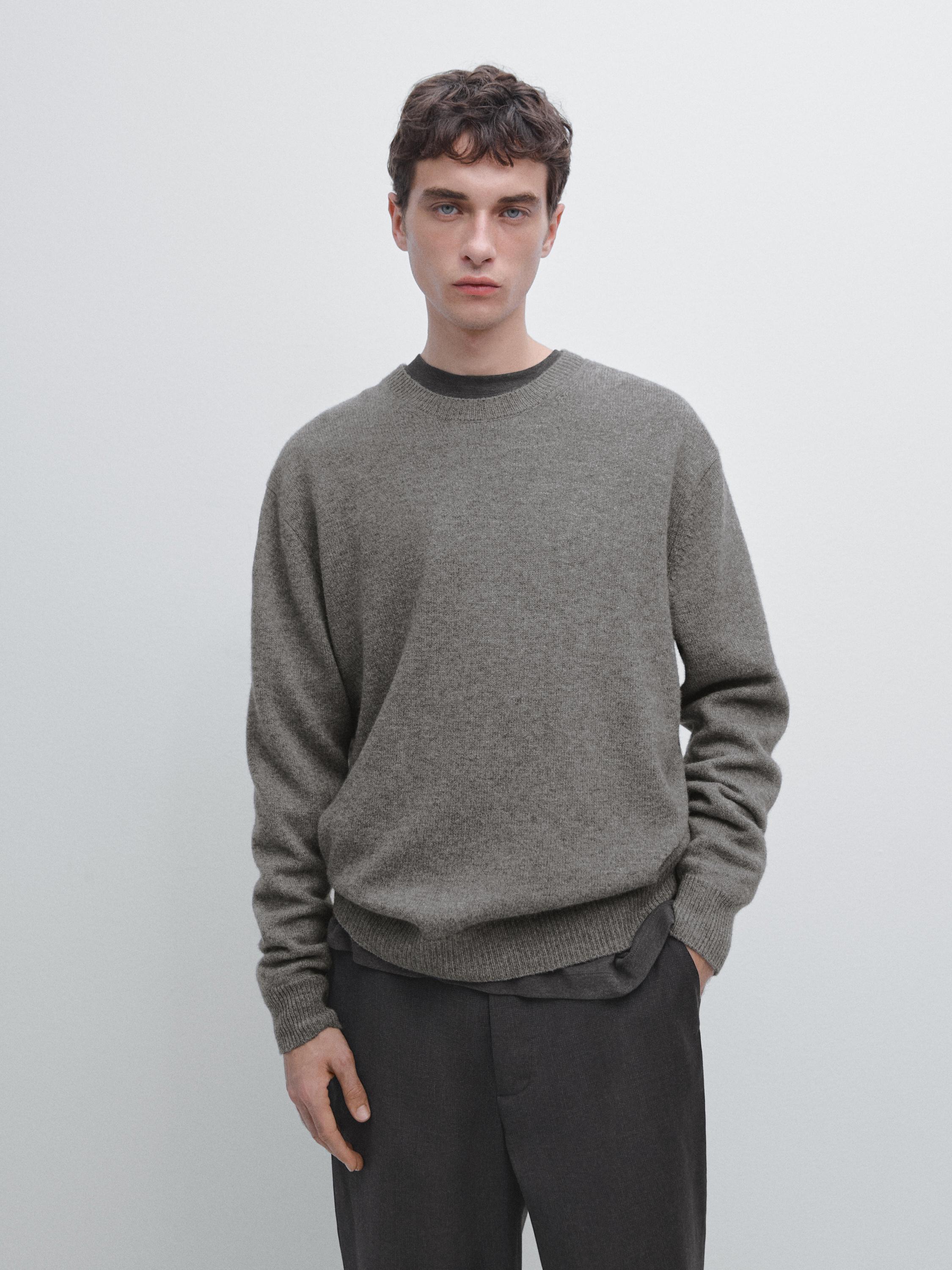 Wool blend crew neck knit sweater