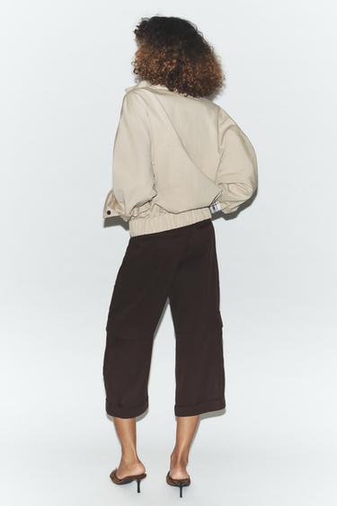 VESTE BOMBER OVERSIZE À COL MONTANT - Marron clair de Zara - Image 2