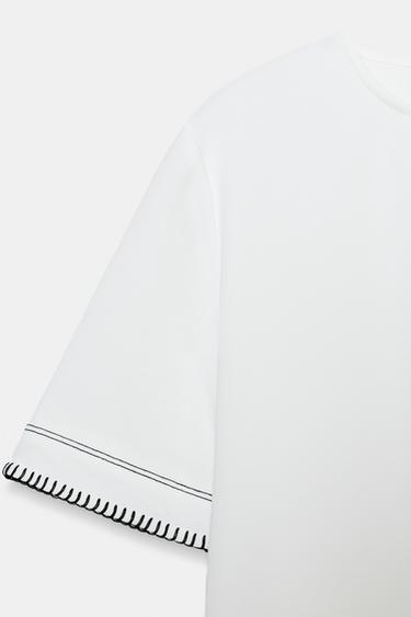 TOP À SURPIQÛRES CONTRASTANTES - Blanc cassé de Zara - Image 8